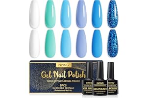 INPING Esmalte Semipermanente de Uñas Azul, 6 Color Primavera Verano Blanco verde pálido azul pálido Azul Cielo Brillante UV Serie Pintauñas Gel Semipermanente en Gel 8ml DIY