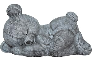 OUOUMUF Tiefes Kunsthandwerk Steinfigur Teddybär schlafend Steinguss Schiefergrau