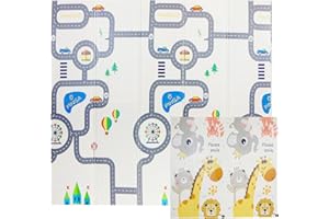 CCLIFE Tapis de Jeux Bebe Pliable Reversible Tapis éveil Bébé 196x176x1cm Impermeable Tapis Enfant Ramper,Color:Autoroute + parc animalier
