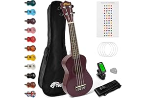 TIGER UKEKIT-PP - El pack de ukelele soprano para principiantes incluye afinador cromático, correa, estuche, juego de cuerdas de repuesto, color morado