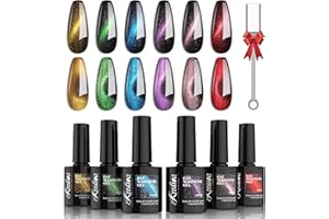 Kredioo Esmalte Semipermanente de Uñas en Gel UV LED, 6pcs 9D Ojo de Gato Cat Eye Magnético Brillante Glitter, Dorado Verde Azul Púrpura Rojo Rosa, Pintauñas con Imán, Manicura, 6 * 7.5ML