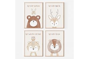 MeinBaby123® Affirmationsbilder | 4er Set DIN A4 Poster Set | Bilder Kinderzimmer Poster| Babyzimmer Deko | Wandposter Premium (Vier Freunde Affirmation)