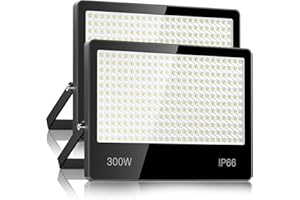 LAMLAMCK Faretto LED Da Esterno 300W 2 Pezzi - 30000LM 6500K Super Luminoso Bianco Freddo Faro LED Esterno, IP66 Impermeabile Luce Di Sicurezza per Stadio, Patio, Strada, Garage