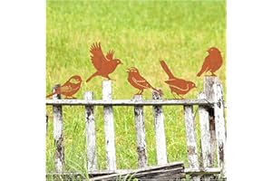 LJEVANDRIA Rost Vogel Gartendeko für Draußen Rust Vögel Garten Deko Frühling,Gartenstecker Metall Roststecker Wetterfest,5er set Bird Baumstecker mit Schraube für Gartendekoration Bäume Pfähle oder Zäune