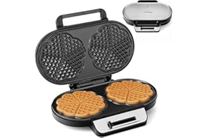 ‎LEHMANN LEHMANN Doppel Waffeleisen Herzform - Herzwaffeleisen für 10 klassische Herzwaffeln - 2 Antihaftbeschichteten Backflächen - Temperaturregelung - Backampel - 1200W - Schwarz/Silber