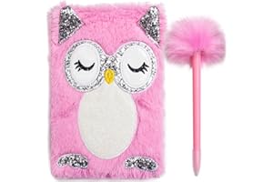 Mad Ally Kids Notebook A5 Notebook for Girls and Boys - Premium Paper Fluffy Notebook Perfect for Ideas, Sketches, and Doodling with Fluffy Pen | Ideal Present | 64 Pages | Owl Design