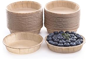 Bake Choice Moules à Tarte Mini pour la Cuisson,50 pièces en Papier,Petits Moules à Tarte de 10 cm, Moules à Quiche Jetables, Non Collants, Non Blanchis et Résistants, pour Micro-Ondes & Four