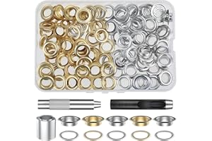 Vastar Eyelet Tool Set Made of Pure Copper, 100 Pieces (1/2 Inch ID) 50 Colours in Gold and Silver with Storage Box, Suitable for Leather Tarpaulins and Other Fabrics, Durable (Yellow)