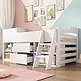 ANIROY Cabin Bed Mid Sleeper Bed Frame Storage Kids Wooden bed with Drawers Shelf Storage Low Sleeper Bed 3ft Single Children's Wooden Bed, Frame Only, 90 x 190 cm, White