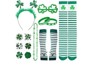 Qpout Accessoires de la Saint-Patrick, Bandeau Shamrock de la Saint-Patrick, Bracelets, Collier, Protège-bras, Chaussettes Tatouages temporaires pour la décoration des costumes de la Saint-Patrick