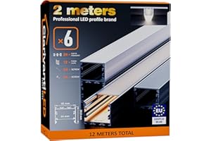ClarivantiLED 2m×6 Profilé Aluminium LED Rail avec Diffuseur Goulotte et Profile Alu pour Ruban LED Profilé en U pour Installation Facile Support LED Couvercle Blanc Embouts et Clips Montage