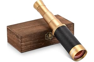 Aomekie 25X50 Piraten Monokular Einstellbar ED Kapitän Teleskop für Kinder Erwachsene Teleskop für Vogelbeobachtung und Landschaft mit Tasche und Holzkiste