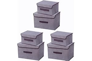 EURXLQ Scatole Portaoggetti con Coperchio,Scatole per Armadio Pieghevoli,Scatole Portaoggetti,Scatole Armadio con Coperchio e Maniglie per l'armadio (Grigio, 36 cm/3 pack + 26 cm/3 pack)