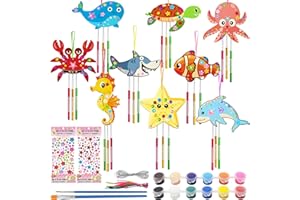 Shinybox Scacciapensieri a Forma di Animali Marini, 9 Pezzi Animali Marini di Legno, Campanello a Vento in Legno, Kit di Artigianato in Legno Animali Marini per Bambini, Campanella a Vento per Esterni