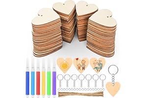 Hengxinchen 100 Stück Schlüsselanhänger Basteln Holz 4 cm Holzherzen mit Loch,Schlüsselanhänger Holz,Holzanhänger Herz für Pyrografie,Malerei und Hängende Dekorationen