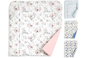 BABEES Wickelauflage 75x75 cm Baby Wickelunterlage Wickeltischauflage aus 100% Baumwolle mit weichem Velvet, weiche hygienische Unterlage zum Windeln Wechseln Wickelaufsatz Wickelmatte Blumen