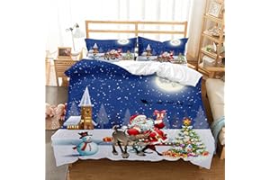 PQCXXA Copripiumino Natalizio, Set di biancheria da letto per bambini, motivo Babbo Natale e alce, copripiumino con chiusura lampo e 2 federe 50 x 75 cm (Natale F, 220x240cm)