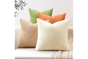 Sungeek Zestaw 4 dekoracyjnych poszewek na poduszki, miękkie, sztruksowe, boho, wiejski, kwadratowe poszewki na poduszki, na sofę, kanapę, do sypialni, salonu, 45 x 45 cm, zielono-pomarańczowe