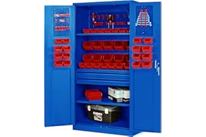 ‎JAN NOWAK Jan Nowak Werkzeugschrank TC02AM Werkstattschrank mit Schubladen Flügeltüren Metallschrank 3 Fachböden Pulverbeschichtung 185 cm x 92 cm x 50 cm (Blau)