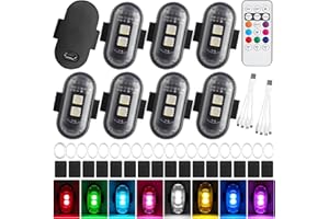 Vautvis 8 Pièces Stroboscope Voiture, 8 Couleurs LED Strobe Drone Light étanche sans Fil avec Télécommande, LED Voiture pour Motos Rc Voitures Drones