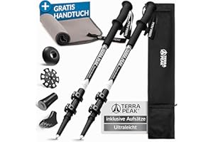 Terra Peak® Bastoncini da trekking telescopici in alluminio o carbonio (estensibili, regolabili e leggeri) - Bastoni trekking (incl. asciugamano) per nordic walking, trail running e escursionismo