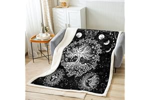 LOUSSIESD Sonne und Mond Decke 150x200cm Böhmischer Baum Schmetterling Kuscheldecke Psychedelisches Hippie Wohndecke für Jungen Mädchen Kinder Schlafzimmer Dekor Galaxis Astrologie Flanell Fleecedecke