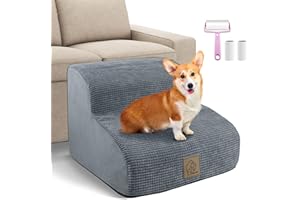 MIDOUAUTOUK Dog Stairs for Small Dogs, Dog steps for Sofa 2 Steps Pet Ramp, Dog Ramp Ladder to Bed Sofa Cat Ramp Non-Slip for Old Injured Pets, Send Lint Roller Set, Grey