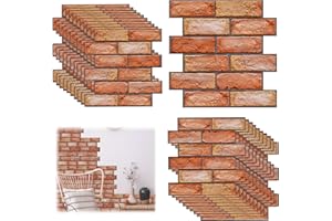 XNZMYN 20 pezzi Adesivi Murali 3D, Carta da Parati Adesiva Muro Autoadesiva, Impermeabile Pannello PVC Decorativo Parete, Rosso Carta da Parati Mattoni per Muri e Cucina, Ufficio e Camera
