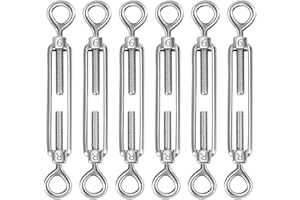 JESUSTREE Tenditore Occhiello Acciaio Inox M6, 6 Pezzi Tenditore Fune Tension Tirante Occhiello & Occhiello Regolabile Tendicintura Filo, Hook & Eye per Tende da Sole, Corda da Arrampicata, Filo di Acciaio
