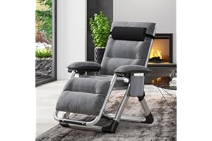 SUNYRISY Zero Gravity Chair Garden Chair, Heavy Duty Adjustable Sun Lounger with Cushion, Headrest, and Pocket, 200kg Support Foldable Lawn Garden Recliner Chairs for Outdoor/Indoor