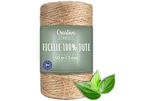 Creative Deco 50m Ficelle Jute | Épaisseur 3mm | Ficelle Jardinage | Deco Mariage Champetre | Ficelle Bricolage | Attache Tomate | Corde Jute | Cordelette | Ficelle Naturelle | Ficelle Ballon