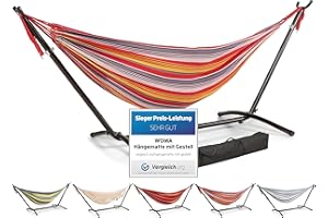 WOMA hamac pour 2 Personnes avec Support en Couleur pour jusqu'à 180 kg I hamac Double résistant aux intempéries Indoor & Outdoor I hamac Stable XXL en Coton pour Balcon & j