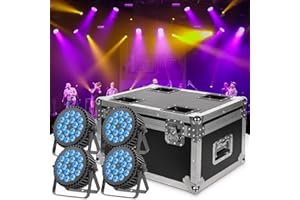 mytueetp 4PCS 200W Par LED con Flightcase, RGBWA UV 18 Luci da Palco D MX 7/10CH, Illuminazione Discoteca Alloggiamento in alluminio con supporto per DJ Festa Spettacolo Bar Halloween Natale