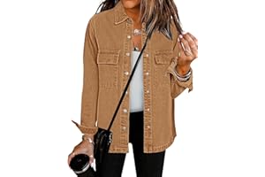 Vetinee Womens Denim Jacket Oversized Casual Button Up Jean Jacket