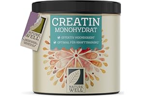 ‎NATUREWELL Creatin Monohydrat 500g - Kreatin Monohydrat Pulver in mikronisierter Qualität - Creatine-Monohydrate optimal hochdosiert - reines Creatin-Pulver ohne Zusätze, 100% vegan - für 146 Anwendungen