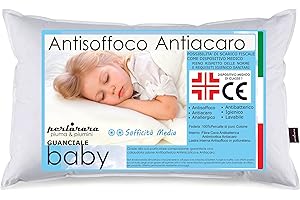 PERLARARA Cuscino Bambini 40 x 60 cm, Antiacaro e Anallergico Dispositivo Medico, Cuscino Culla Baby Il Guanciale Lettino in Cotone, Made in Italy