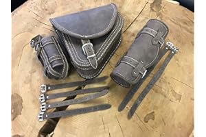 ‎ORLETANOS Diablo Brown Set Schwingentasche + Werkzeugrolle braun inkl. Lenkerrolle Rolle von Orletanos kompatibel mit Harley Davidson Yamaha Suzuki Honda VN 1500 600 800 Seitentasche Bugrolle Tasche Echtleder