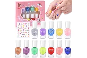 ETYJO Vernis à Ongles à base D'eau Enfant, 12 Couleurs Peel-off Non Toxique Séchage Rapide Avec autocollant, Kit Cadeau Pour les Filles à Partir de 3 Ans
