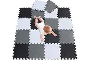 meiqicool - Esterilla rompecabezas para bebés, protege el suelo, ideal para gimnasios, ejercicios, yoga, gatear, jugar, color blanco, negro, gris, 101104112