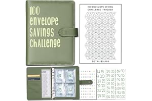 v2croft 100 Briefumschläge Herausforderungsbinder, Budgetbinder mit Geldumschlägen, einfache und lustige Möglichkeit, 5.050 $ zu sparen, Geld sparen Planer Buch (Grün)