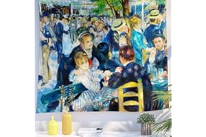 Berkin Arts Tapisserie Arte Décor avec Motif Paysage, Tenture Murale Toile de Fond Esthétique Portrait de peinture classique pour Salon 150 x 200cm(Pierre Renoir-Danse au moulin de la Galette)