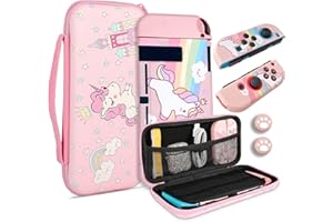 JYPS Einhorn Tasche für Nintendo Switch 1, Switch Schutzhülle mit Tragegriff für Konsolenzubehör, Tragbare Hartschalentasche, Reisetasche, Harte Hülle Case für Mädchen(Rosa)