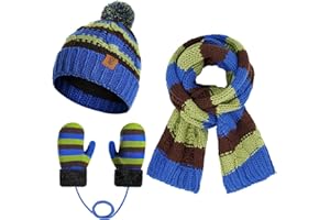 INSISMY 3PCS Kids Winter Hat Scarf Gloves Set for 3-8 Years Boys and Girls Pompom Beanie Hat Lined with Fleece Knitted Set