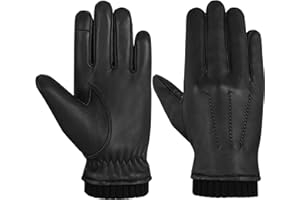 Hand Fellow Guanti da uomo in pelle nera foderati in pile con touch screen, guanti invernali in pelle