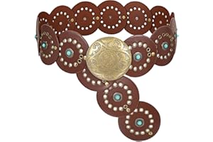 XZQTIVE Wide Disc Belt for Women Boho Concho Leather Belts Vintage Western Waist Belt for Dresses Pants