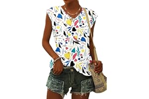 WNEEDU Women's Cap Sleeve T-Shirt Summer Tank Top Plain Casual Loose Fit Blouses