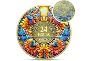 IELCJJ Bunte Sonnenblumen-24-Stunden-AA-Münzen – Genesungsschmetterling 1 Tag Nüchternheitsmünze – Ein Tag nach dem anderen NA AA Chips und Medaillons – 1–40 Jahre Living Clean Sober Alcoholics Anonyme
