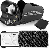 Jetec 2 Pieces Jewellers Magnifiers 30 x 60 x 90 x with UV and LED Light | For Gem Diamond Coin Seal, Illuminated Eye Magnifi