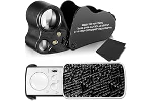 JETEC 2 Piezas Lupas de Joyeros de 30X 60X 90X Lupa de Ojo de Joyeros Iluminada Lupa de Joyería de Círculo con Luz UV Negro y Luz LED Brillante para Gema Diamante Moneda Sello (Negro)