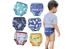 FLYISH DIRECT Potty Training Pants Boys 100% Cotton, 6 Packs Reusable Training Pants for Toddlers, Absorbent Potty Training Underwear for Boys and Girls, 4 Years, Mix Green